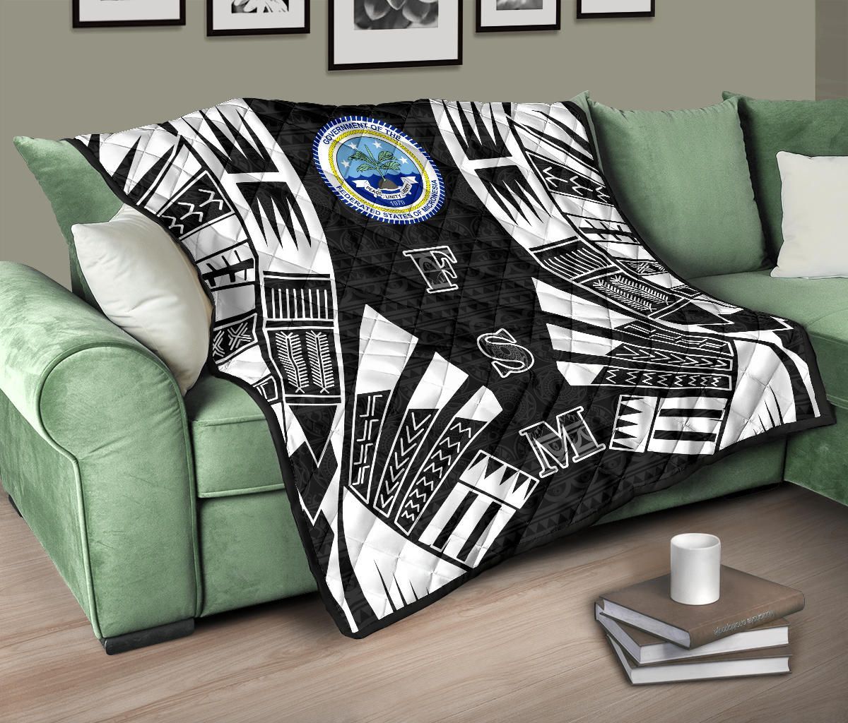 Federated States Of Micronesia Premium Quilt - Federated States Of Micronesia Seal Polynesian White Tattoo (Black)