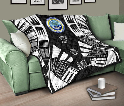 Federated States Of Micronesia Premium Quilt - Federated States Of Micronesia Seal Polynesian White Tattoo (Black)