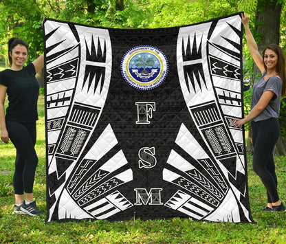 Federated States Of Micronesia Premium Quilt - Federated States Of Micronesia Seal Polynesian White Tattoo (Black)