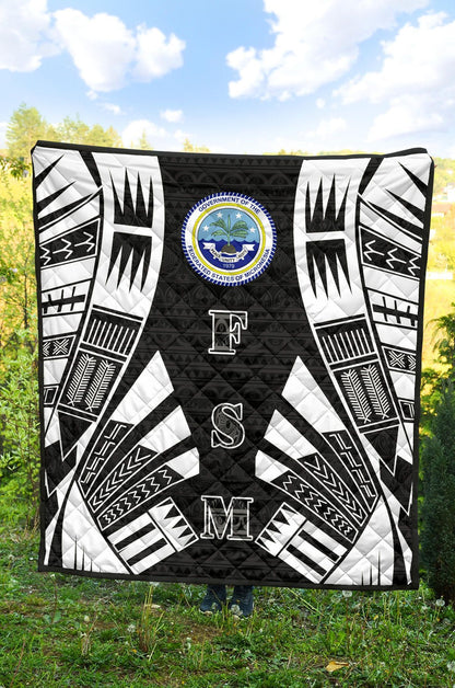 Federated States Of Micronesia Premium Quilt - Federated States Of Micronesia Seal Polynesian White Tattoo (Black)