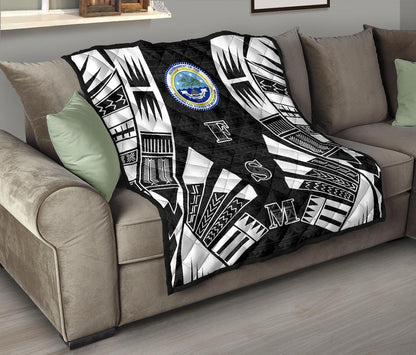 Federated States Of Micronesia Premium Quilt - Federated States Of Micronesia Seal Polynesian White Tattoo (Black)