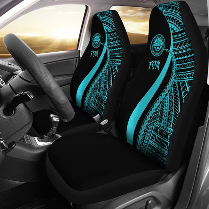 Federated States of Micronesia Car Seat Covers - Turquoise Polynesian Tentacle Tribal Pattern