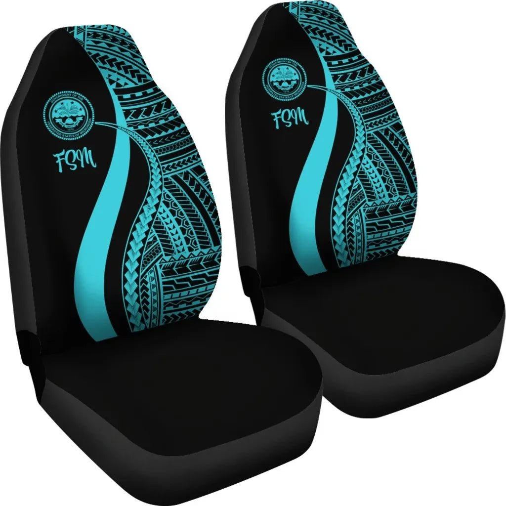 Federated States of Micronesia Car Seat Covers - Turquoise Polynesian Tentacle Tribal Pattern