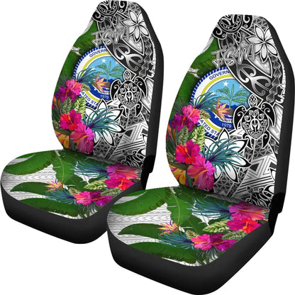 Federated States of Micronesia Car Seat Covers White - Turtle Plumeria Banana Leaf