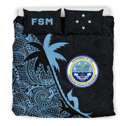 Federated States Of Micronesia Duvet Cover Set - Federated States Of Micronesia Coat Of Arms & Coconut Tree