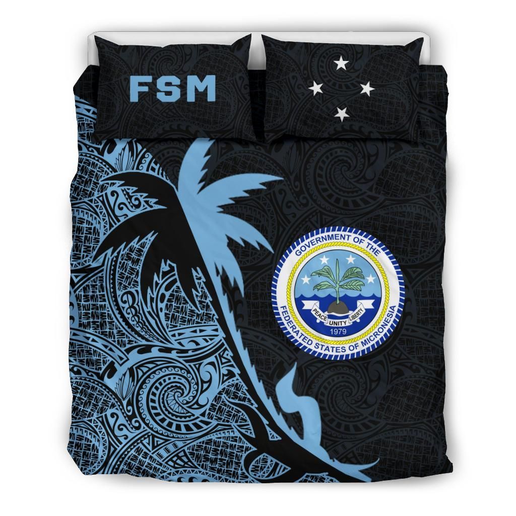 Federated States Of Micronesia Duvet Cover Set - Federated States Of Micronesia Coat Of Arms & Coconut Tree