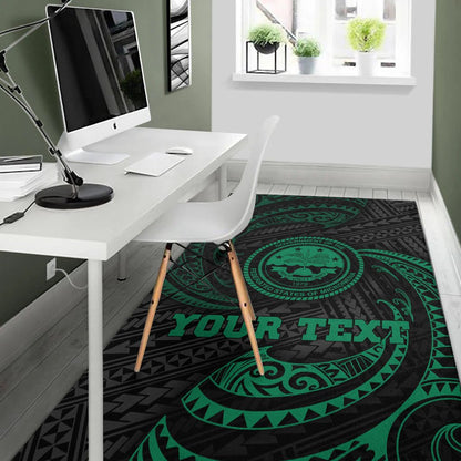 Federated States Of Micronesia Custom Personalised Area Rug - Green Tribal Wave