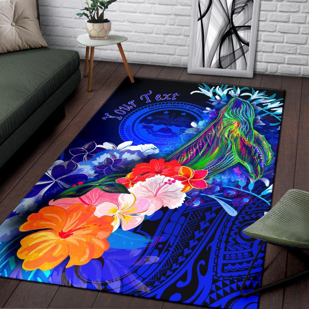 Federated States of Micronesia Custom Personalised Area Rug - Humpback Whale with Tropical Flowers (Blue)