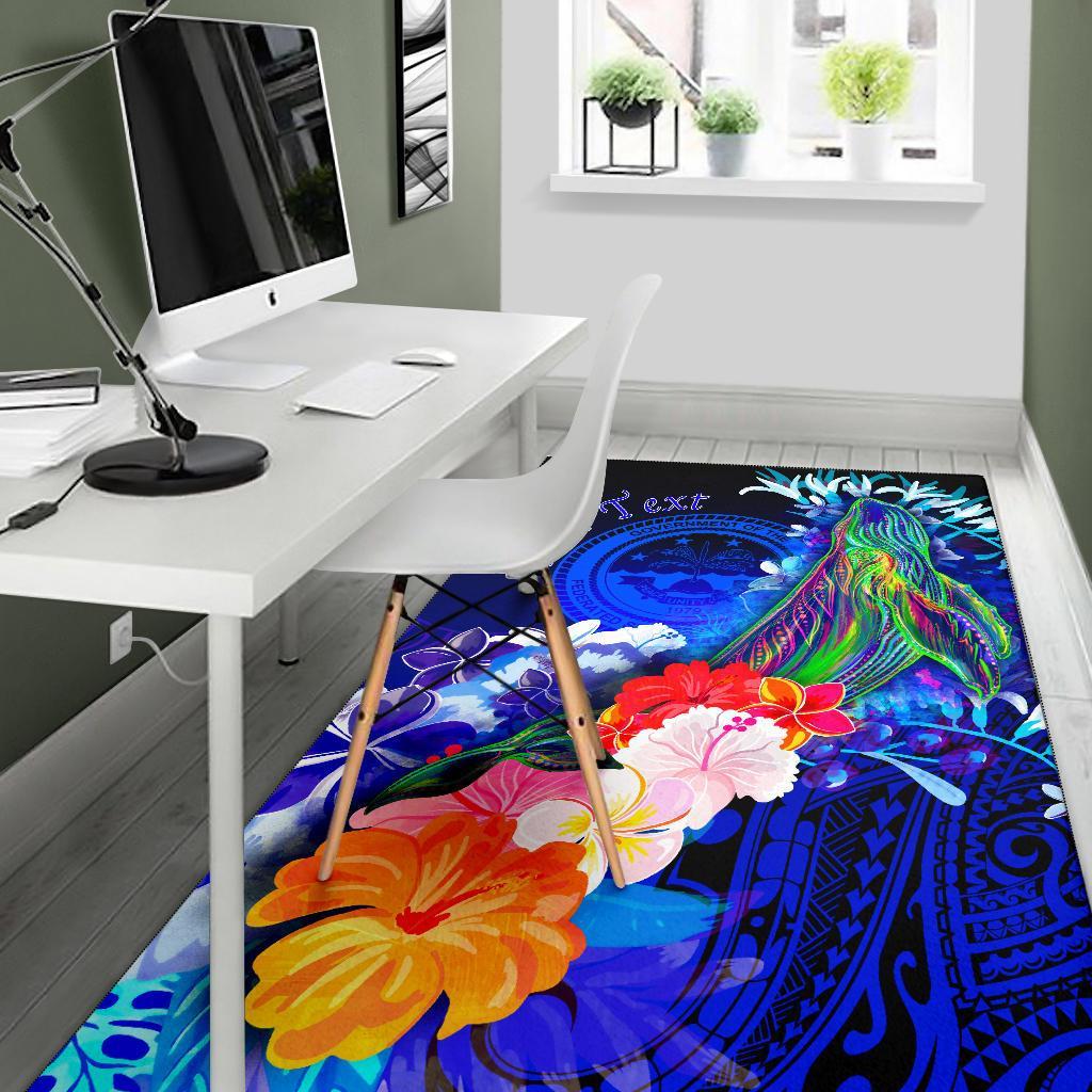 Federated States of Micronesia Custom Personalised Area Rug - Humpback Whale with Tropical Flowers (Blue)