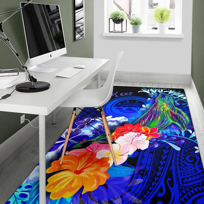 Federated States of Micronesia Custom Personalised Area Rug - Humpback Whale with Tropical Flowers (Blue)