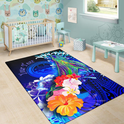 Federated States of Micronesia Custom Personalised Area Rug - Humpback Whale with Tropical Flowers (Blue)