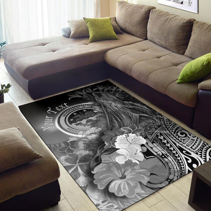Federated States of Micronesia Custom Personalised Area Rug - Humpback Whale with Tropical Flowers (White)