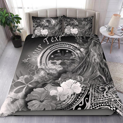 Federated States Of Micronesia Custom Personalised Bedding Set - Humpback Whale With Tropical Flowers (White)