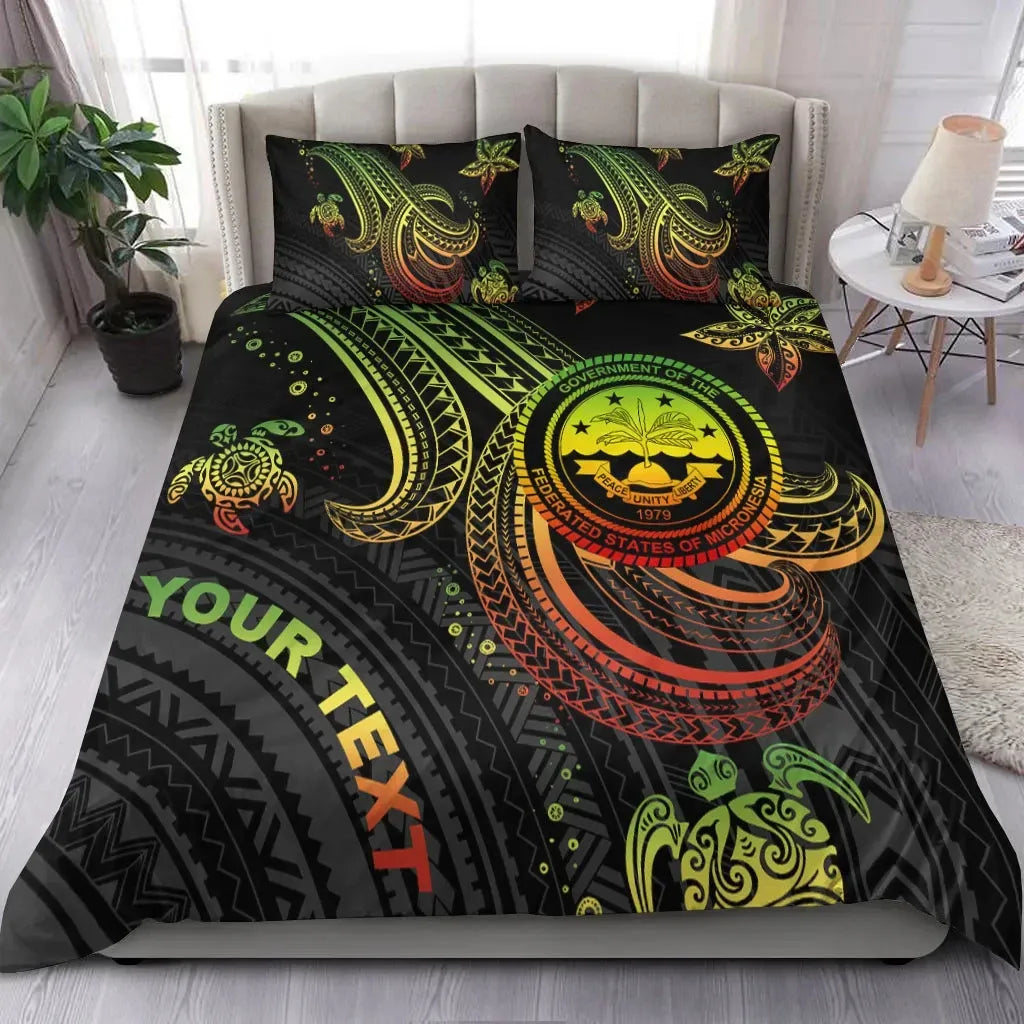 Federated States Of Micronesia Custom Personalised Bedding Set - Reggae Turtle