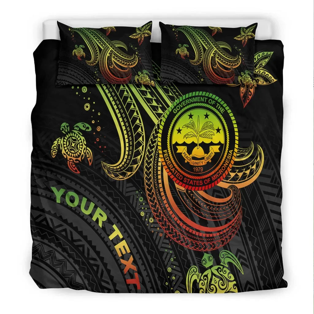 Federated States Of Micronesia Custom Personalised Bedding Set - Reggae Turtle
