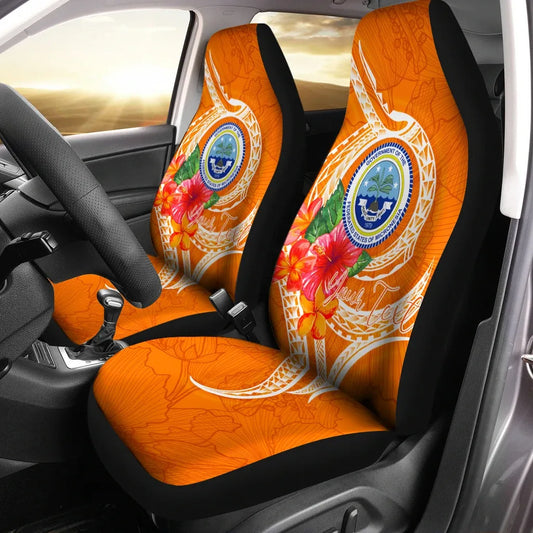 Federated States Of Micronesia Custom Personalised Car Seat Covers - Orange Floral With Seal