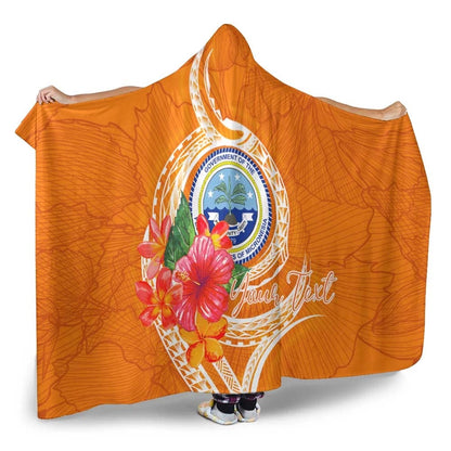 Federated States Of Micronesia Custom Personalised Hooded Blanket - Orange Floral With Seal