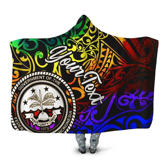 Federated States of Micronesia Custom Personalised Hooded Blanket - Rainbow Polynesian Pattern