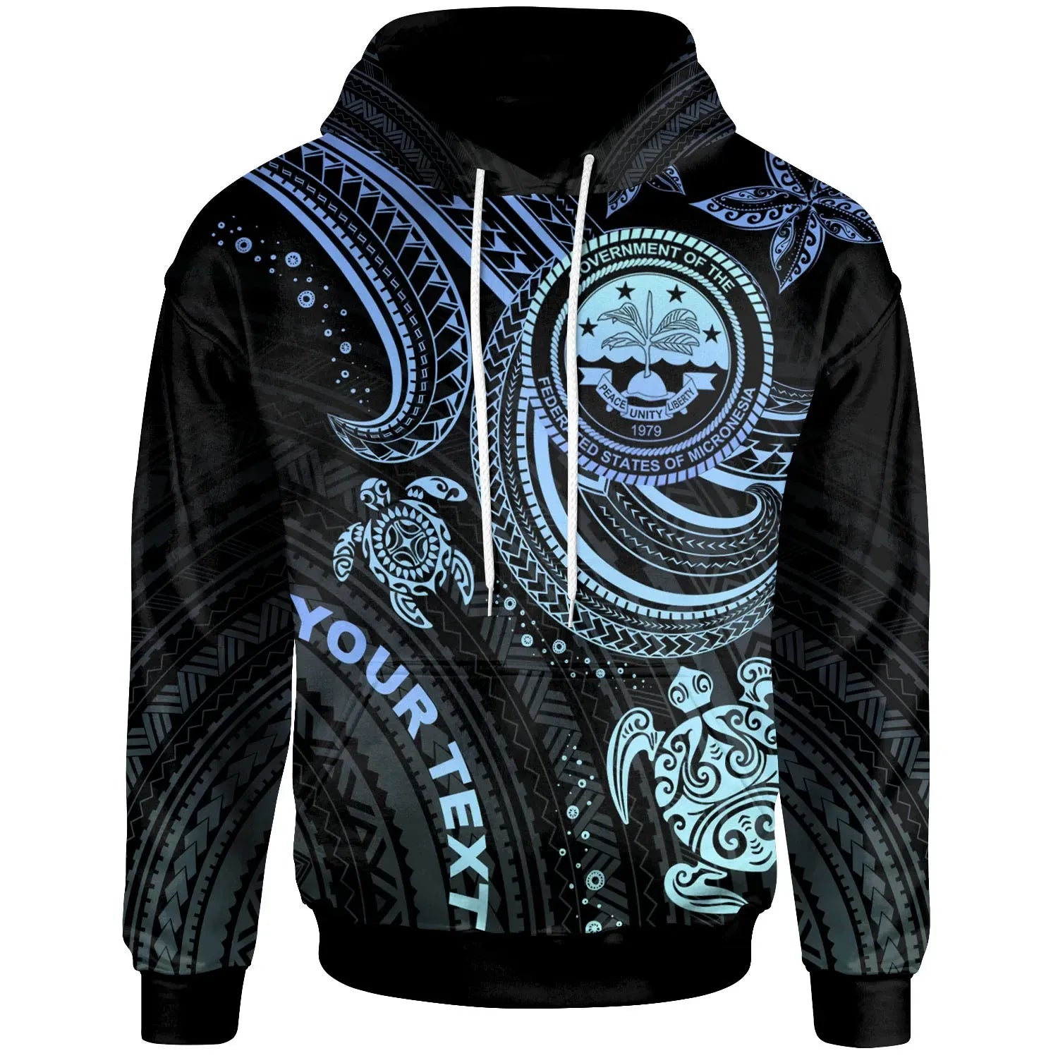 Federated States of Micronesia Custom Personalised Hoodie - Coat Of Arm with Blue Turtle