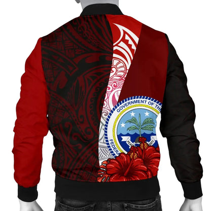 Federated States Of Micronesia Custom Personalised Bomber Jacket - Coat Of Arm With Hibiscus