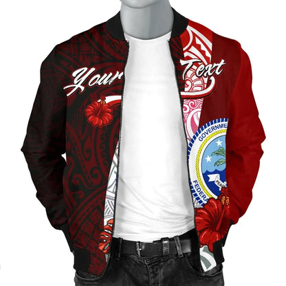 Federated States Of Micronesia Custom Personalised Bomber Jacket - Coat Of Arm With Hibiscus