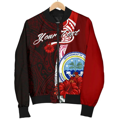 Federated States Of Micronesia Custom Personalised Bomber Jacket - Coat Of Arm With Hibiscus