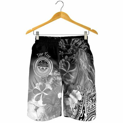 Federated States of Micronesia Custom Personalised Men Shorts - Humpback Whale with Tropical Flowers (White)