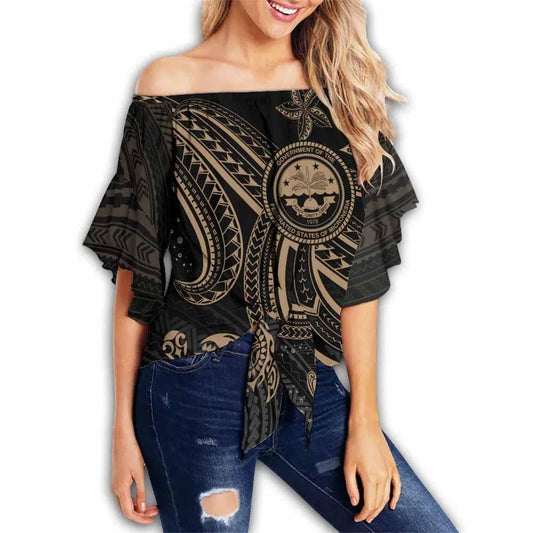 Federated States of Micronesia Custom Personalised Off Shoulder Wrap Waist Top - Gold Turtle