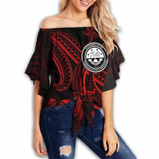 Federated States of Micronesia Custom Personalised Off Shoulder Wrap Waist Top - Red Turtle