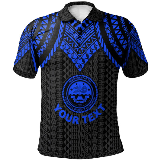 Federated States Of Micronesia Custom Personalised Polo Shirt - Polynesian Armor Style Blue