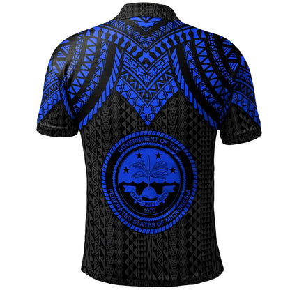 Federated States Of Micronesia Custom Personalised Polo Shirt - Polynesian Armor Style Blue