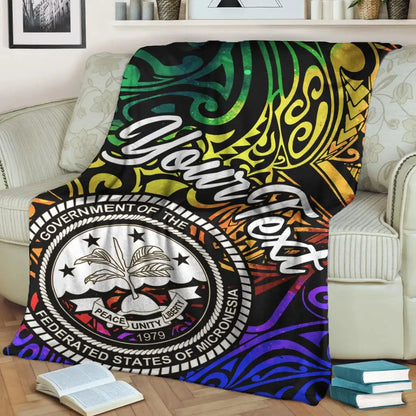 Federated States of Micronesia Custom Personalised Premium Blanket - Rainbow Polynesian Pattern