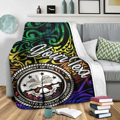 Federated States of Micronesia Custom Personalised Premium Blanket - Rainbow Polynesian Pattern