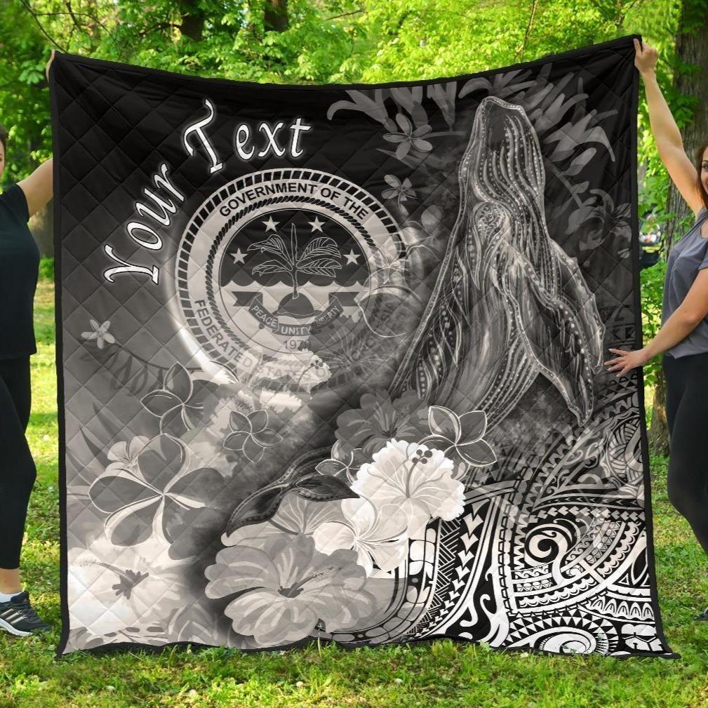 Federated States of Micronesia Custom Personalised Premium Quilts - Humpback Whale with Tropical Flowers (White)