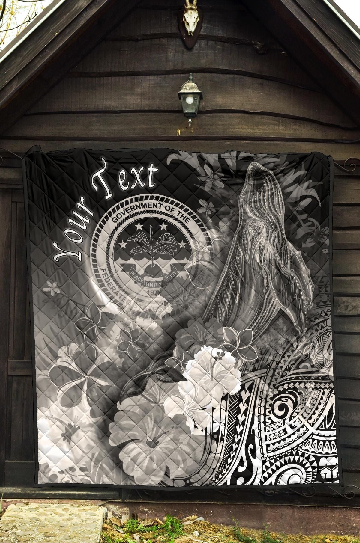 Federated States of Micronesia Custom Personalised Premium Quilts - Humpback Whale with Tropical Flowers (White)
