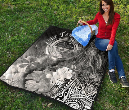 Federated States of Micronesia Custom Personalised Premium Quilts - Humpback Whale with Tropical Flowers (White)