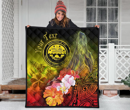 Federated States of Micronesia Custom Personalised Premium Quilts - Humpback Whale with Tropical Flowers (Yellow)