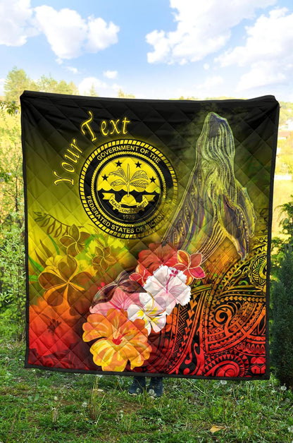 Federated States of Micronesia Custom Personalised Premium Quilts - Humpback Whale with Tropical Flowers (Yellow)