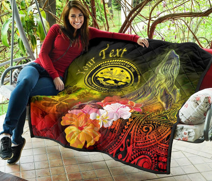 Federated States of Micronesia Custom Personalised Premium Quilts - Humpback Whale with Tropical Flowers (Yellow)