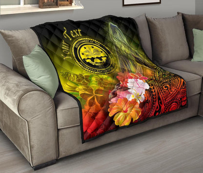 Federated States of Micronesia Custom Personalised Premium Quilts - Humpback Whale with Tropical Flowers (Yellow)