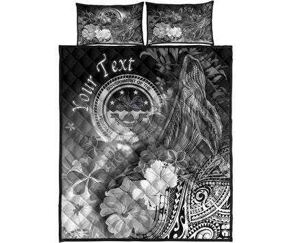 Federated States of Micronesia Custom Personalised Quilt Bed Sets - Humpback Whale with Tropical Flowers (White)