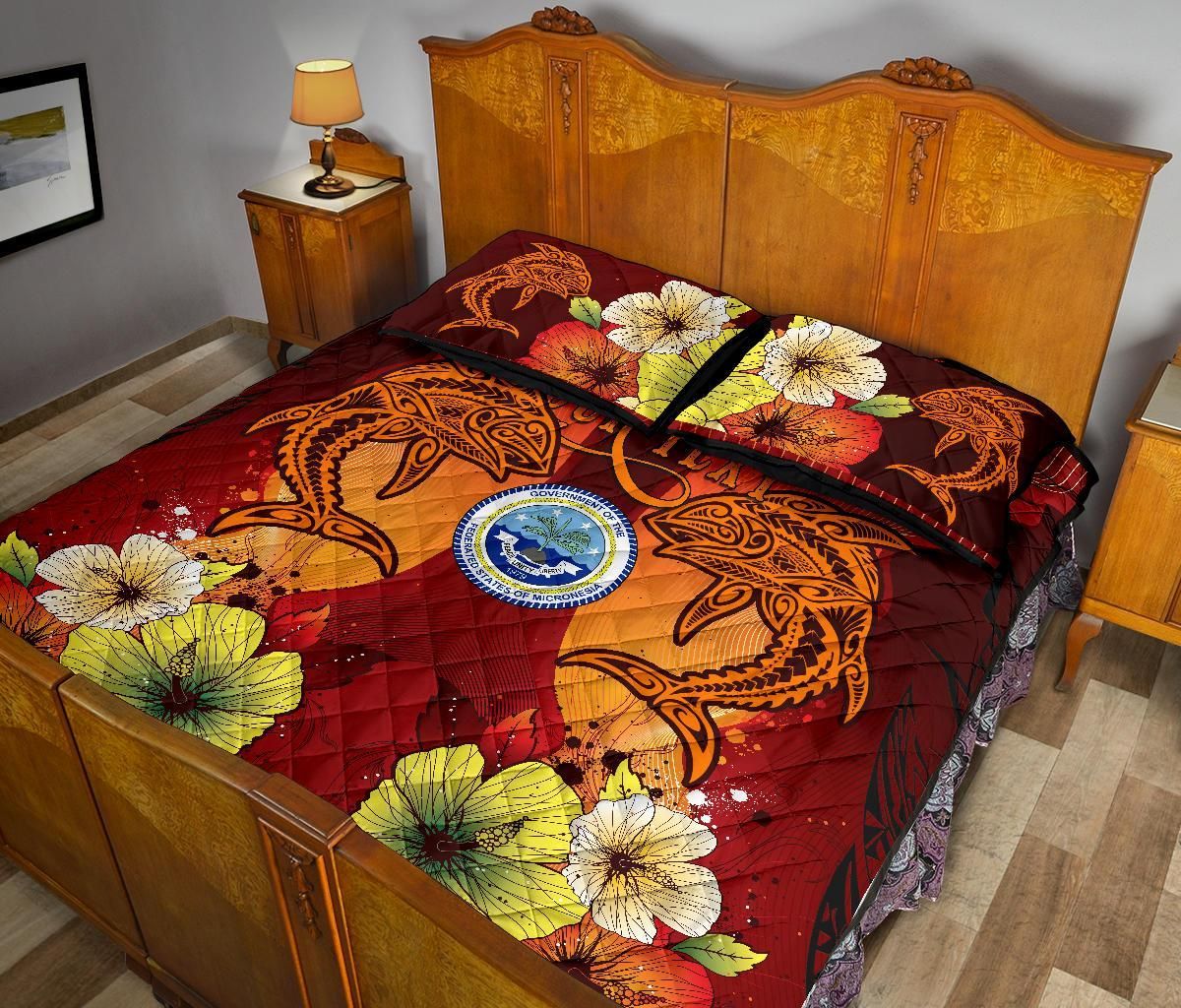 Federated States Of Micronesia Custom Personalised Quilt Bed Sets - Tribal Tuna Fish