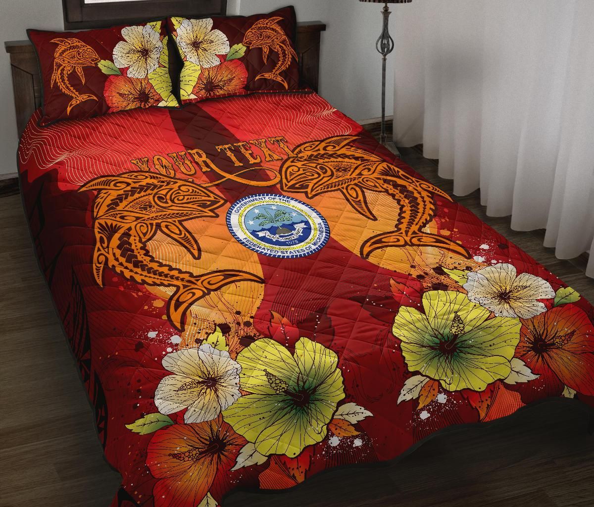 Federated States Of Micronesia Custom Personalised Quilt Bed Sets - Tribal Tuna Fish