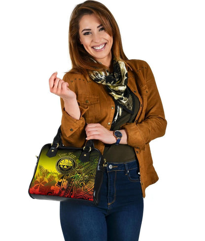 Federated States Of Micronesia Custom Personalised Shoulder Handbag - Humpback Whale With Tropical Flowers (Yellow)