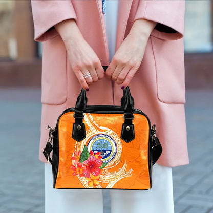 Federated States Of Micronesia Custom Personalised Shoulder Handbag - Orange Floral With Seal