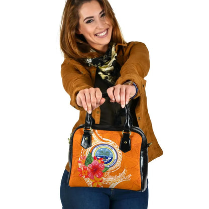 Federated States Of Micronesia Custom Personalised Shoulder Handbag - Orange Floral With Seal