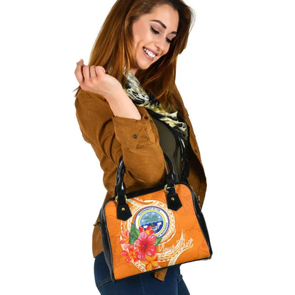Federated States Of Micronesia Custom Personalised Shoulder Handbag - Orange Floral With Seal