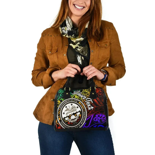 Federated States Of Micronesia Custom Personalised Shoulder Handbag - Rainbow Polynesian Pattern