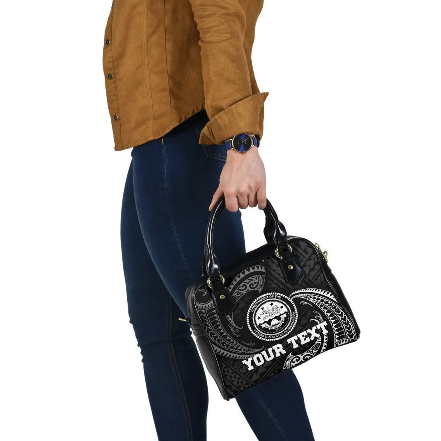 Federated States Of Micronesia Custom Personalised Shoulder Handbag - White Tribal Wave