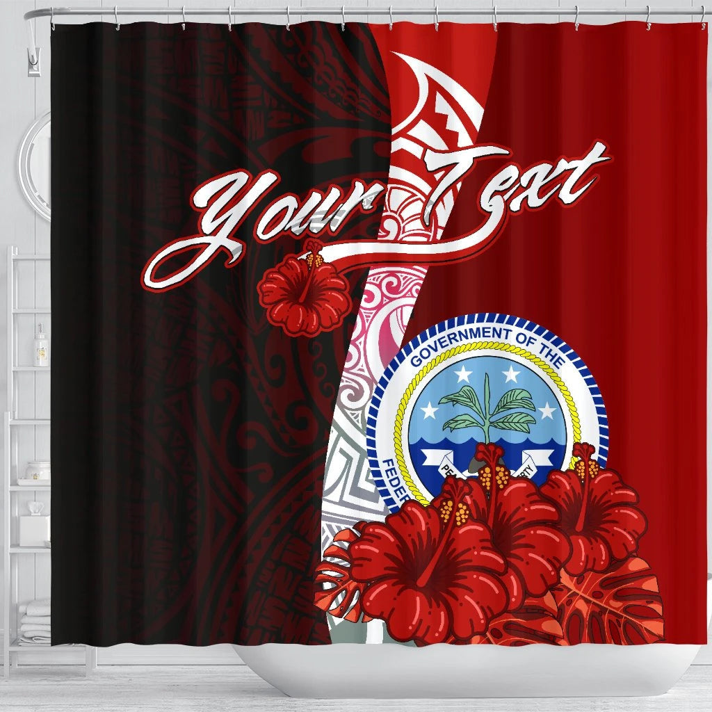 Federated States Of Micronesia Custom Personalised Shower Curtain - Coat Of Arm With Hibiscus